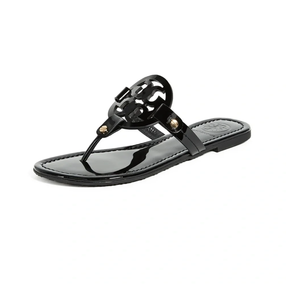 Tory Burch Miller Patent Leather Thong Sandals black size 7.5 gently worn